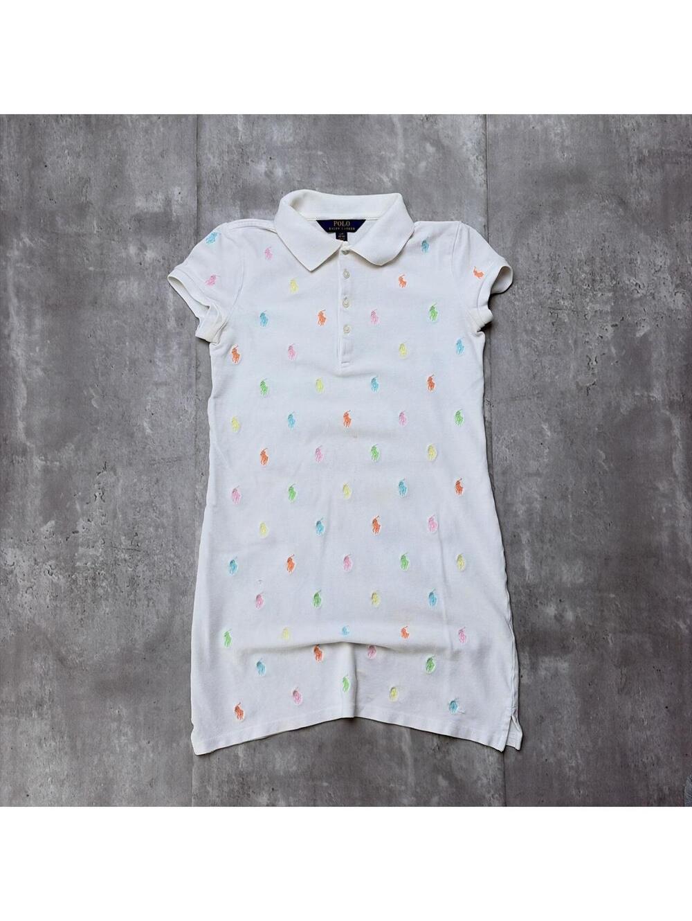 Y2K White Polo Ralph Lauren AOP Logo Polo Dress Shirt